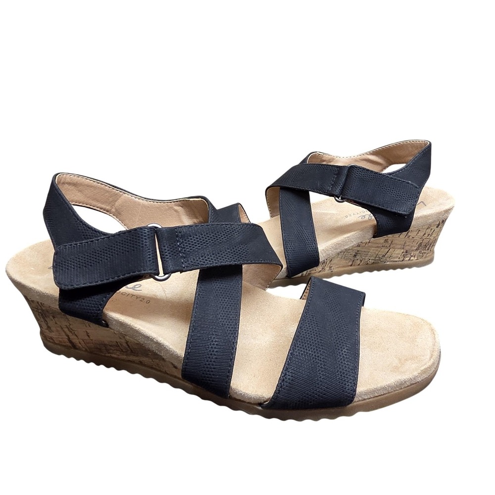 LifeStride Sincere Sandals Shoes‎ Womens Size 8.5 Black Strappy Wedge Comfort